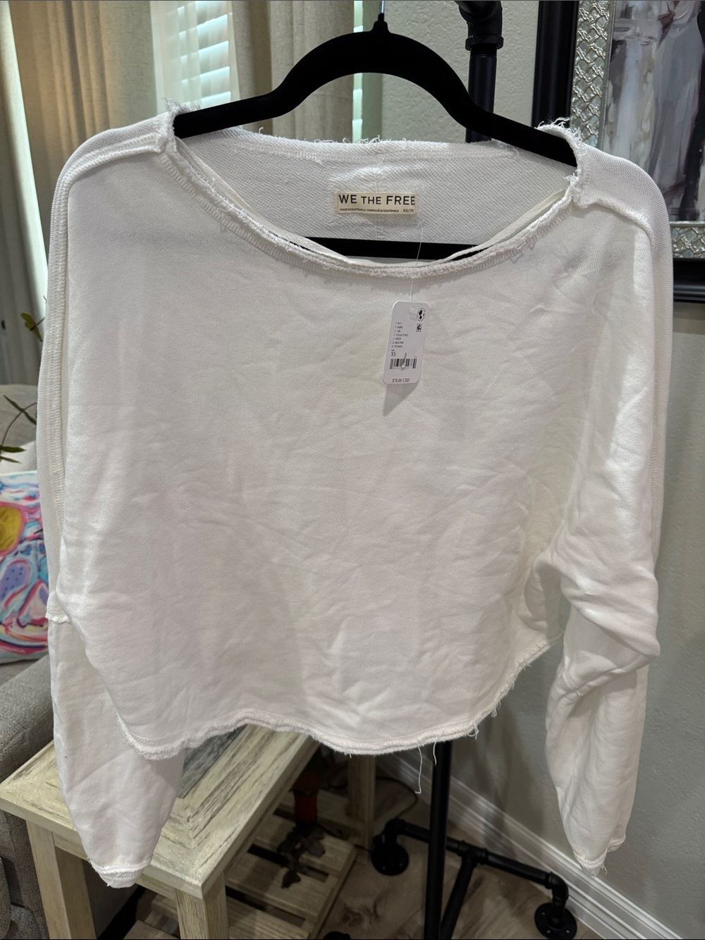 We The Free White Cropped Raw-Edge Sweatshirt